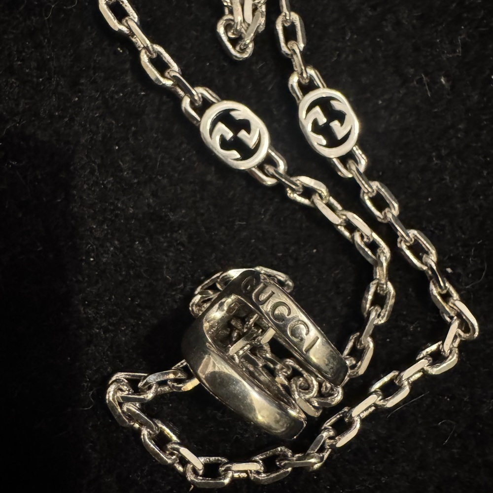 Gucci Silver Double Ring Chain Interlock Necklace - image 7